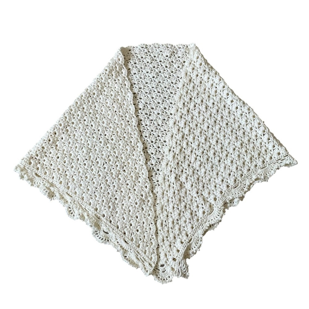 Handmade Boho Crochet Shawl Wrap Cream One Size